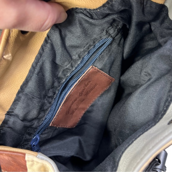 VTG 90's Gray Brown Cream Red Leather Mini Backpack with Zipper Straps - Picture 13 of 16